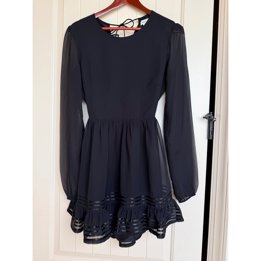 Lovers + Friends Allister Mini Dress Open Back Sheer Long Sleeve Ruffle Hem - Picture 3 of 12